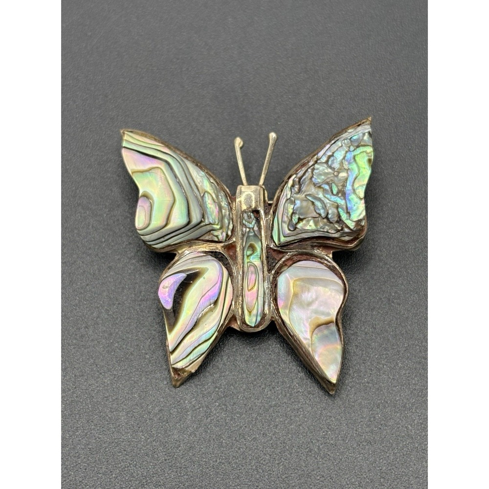 Vintage Sterling Silver Abelone Butterfly Brooch Pin 5 Grams E11